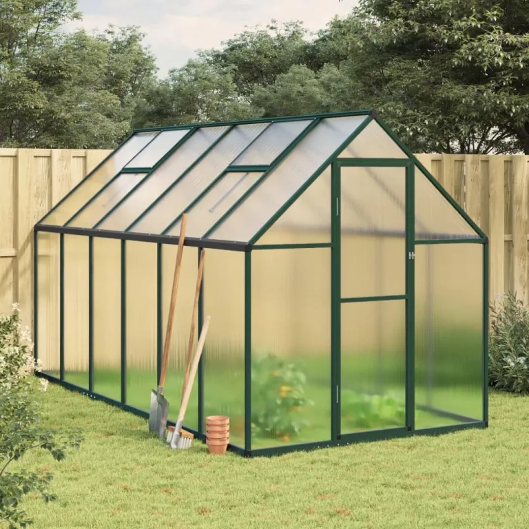 IKAYAA Gewächshaus Aluminium mit Fundament Gartenhaus Winterfest Gewächshaus Glas Glashaus Garten Tomatenhaus Frühbeet und Pflanzenhaus 169 x 114 x 202 cm Silbern und transparent – Bild 9