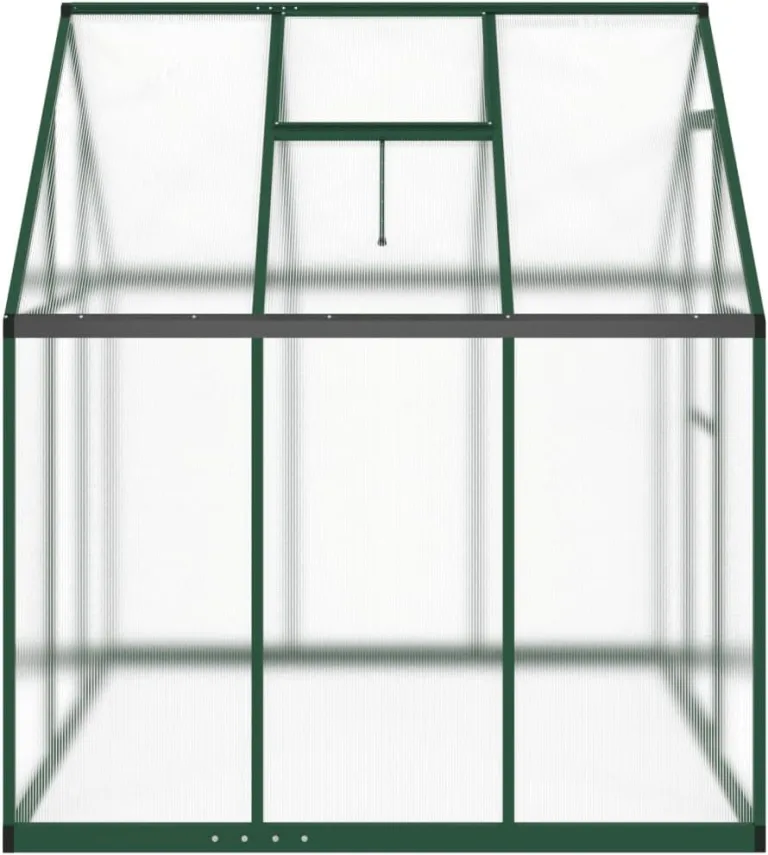 IKAYAA Gewächshaus Aluminium mit Fundament Gartenhaus Winterfest Gewächshaus Glas Glashaus Garten Tomatenhaus Frühbeet und Pflanzenhaus 169 x 169 x 195 cm Grün und transparent – Bild 3
