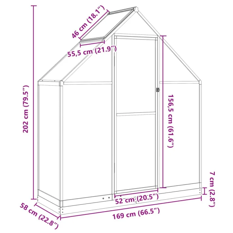 IKAYAA Gewächshaus Aluminium mit Fundament Gartenhaus Winterfest Gewächshaus Glas Glashaus Garten Tomatenhaus Frühbeet und Pflanzenhaus 169 x 58 x 202 cm Grün und transparent – Bild 7