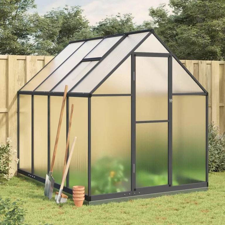 IKAYAA Gewächshaus Aluminium mit Fundament Gartenhaus Winterfest Gewächshaus Glas Glashaus Garten Tomatenhaus Frühbeet und Pflanzenhaus 224 x 169 x 195 cm Anthrazit und transparent – Bild 9