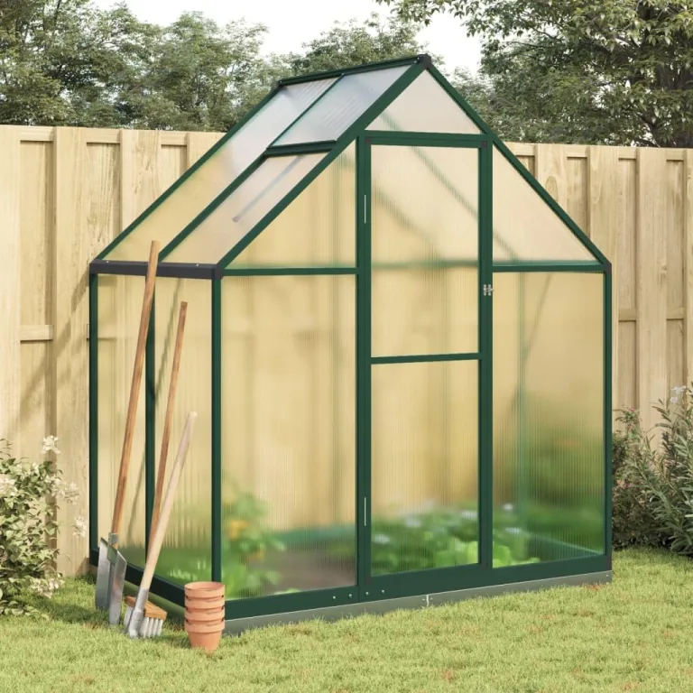 IKAYAA Gewächshaus Aluminium mit Fundament Gartenhaus Winterfest Gewächshaus Glas Glashaus Garten Tomatenhaus Frühbeet und Pflanzenhaus 169 x 114 x 202 cm Grün und transparent – Bild 1