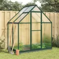 IKAYAA Gewächshaus Aluminium mit Fundament Gartenhaus Winterfest Gewächshaus Glas Glashaus Garten Tomatenhaus Frühbeet und Pflanzenhaus 169 x 114 x 202 cm Grün und transparent - Thumbnail 1