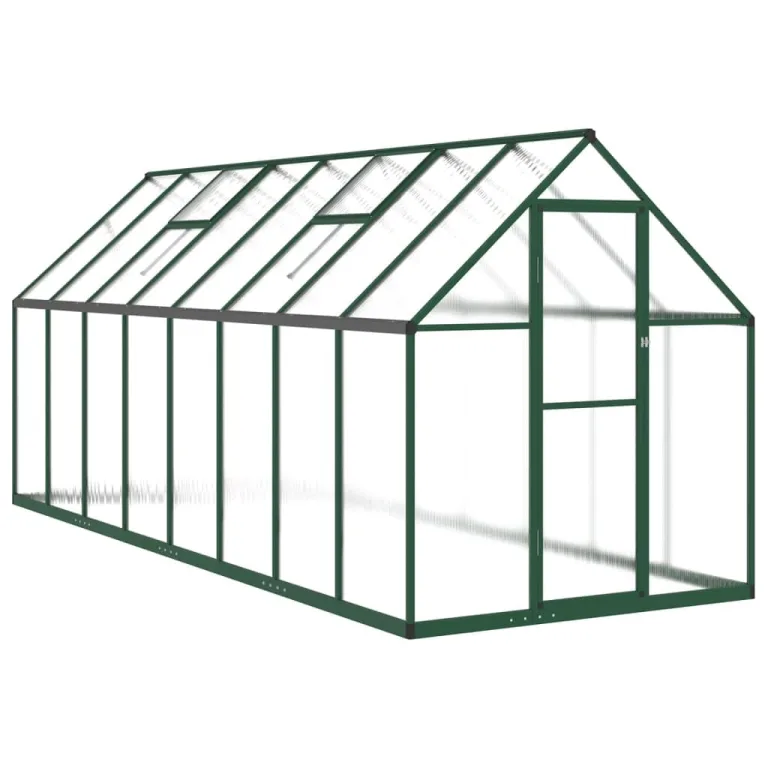 IKAYAA Gewächshaus Aluminium mit Fundament Gartenhaus Winterfest Gewächshaus Glas Glashaus Garten Tomatenhaus Frühbeet und Pflanzenhaus 445 x 169 x 195 cm Grün und transparent – Bild 2