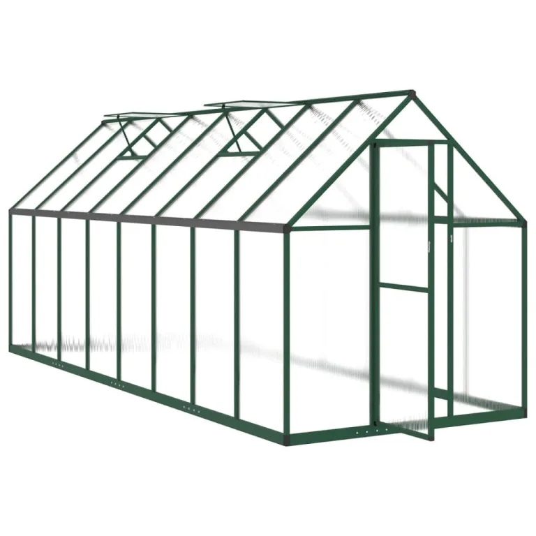 IKAYAA Gewächshaus Aluminium mit Fundament Gartenhaus Winterfest Gewächshaus Glas Glashaus Garten Tomatenhaus Frühbeet und Pflanzenhaus 445 x 169 x 195 cm Grün und transparent – Bild 3