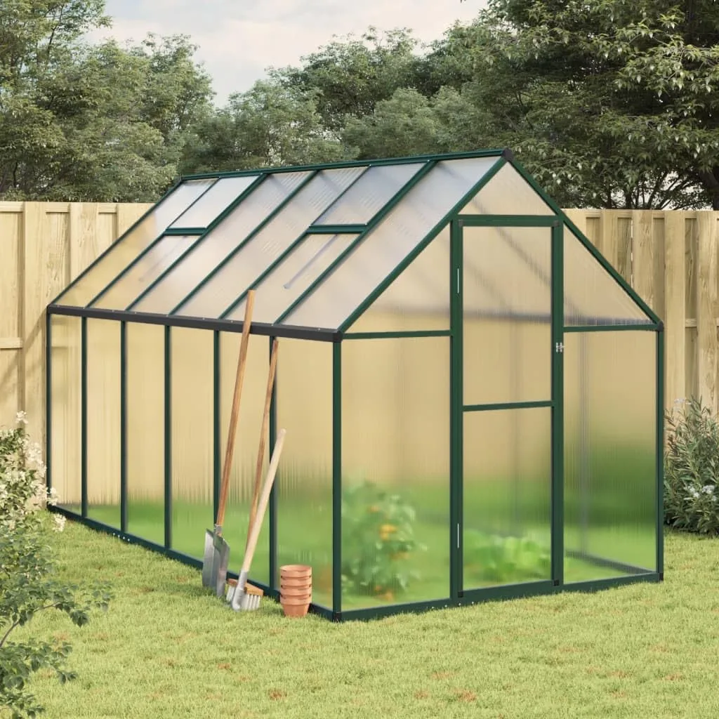 IKAYAA Gewächshaus Aluminium mit Fundament Gartenhaus Winterfest Gewächshaus Glas Glashaus Garten Tomatenhaus Frühbeet und Pflanzenhaus 334 x 169 x 195 cm Grün und transparent - Bild 1