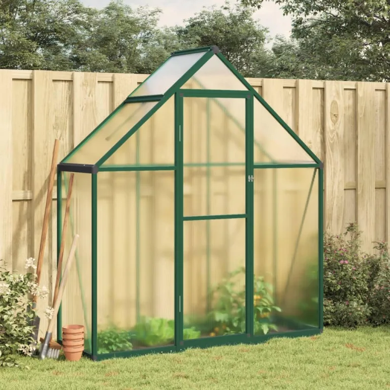 IKAYAA Gewächshaus Aluminium mit Fundament Gartenhaus Winterfest Gewächshaus Glas Glashaus Garten Tomatenhaus Frühbeet und Pflanzenhaus 334 x 169 x 195 cm Grün und transparent – Bild 9