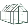IKAYAA Gewächshaus Aluminium mit Fundament Gartenhaus Winterfest Gewächshaus Glas Glashaus Garten Tomatenhaus Frühbeet und Pflanzenhaus 334 x 169 x 195 cm Grün und transparent - Thumbnail 2