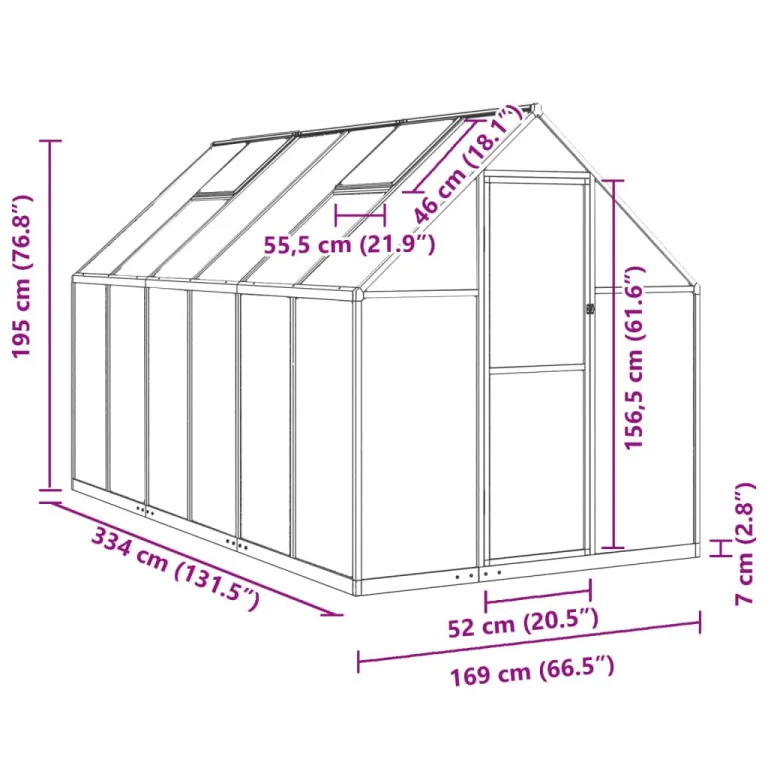 IKAYAA Gewächshaus Aluminium mit Fundament Gartenhaus Winterfest Gewächshaus Glas Glashaus Garten Tomatenhaus Frühbeet und Pflanzenhaus 334 x 169 x 195 cm Silbern und transparent – Bild 7