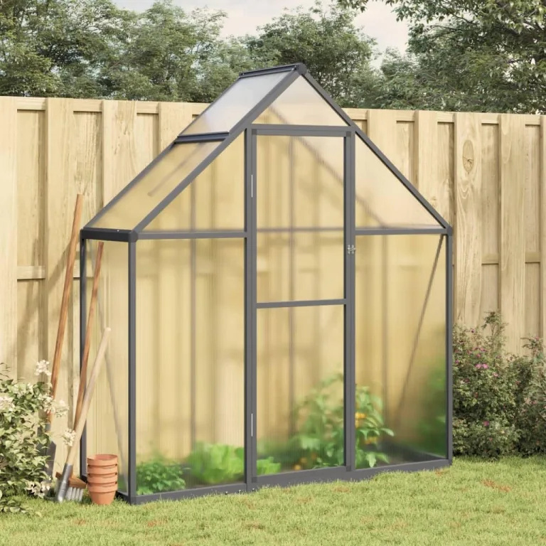 IKAYAA Gewächshaus Aluminium mit Fundament Gartenhaus Winterfest Gewächshaus Glas Glashaus Garten Tomatenhaus Frühbeet und Pflanzenhaus 334 x 169 x 195 cm Silbern und transparent – Bild 8