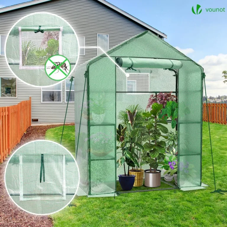 VOUNOT® Gewächshaus Foliengewächshaus, begehbares Gartenhäuschen mit 4 Regalebenen, Tomatenhaus Tomatengewächshaus, Grün 143x73x195cm – Bild 3