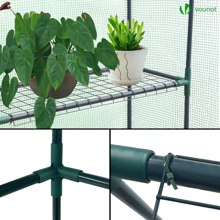 VOUNOT® Gewächshaus Foliengewächshaus, begehbares Gartenhäuschen mit 4 Regalebenen, Tomatenhaus Tomatengewächshaus, Grün 143x73x195cm – Bild 4
