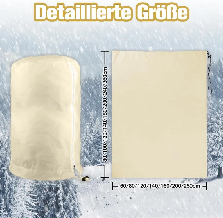 1 Stück Winterschutz für Pflanzen Frostschutz Schutzhülle Winterschutz Kübelpflanzensack mit Zugband, Wiederverwendbar Winter Pflanzenschutzsack Atmungsaktiv Reißfest 160x240CM (Beige) – Bild 5