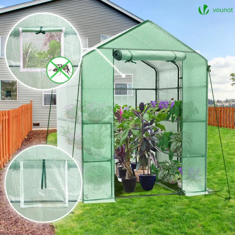 VOUNOT® Gewächshaus Foliengewächshaus, begehbares Gartenhäuschen mit 8 Regalebenen, Tomatenhaus Tomatengewächshaus, Grün 143x143x195cm – Bild 3