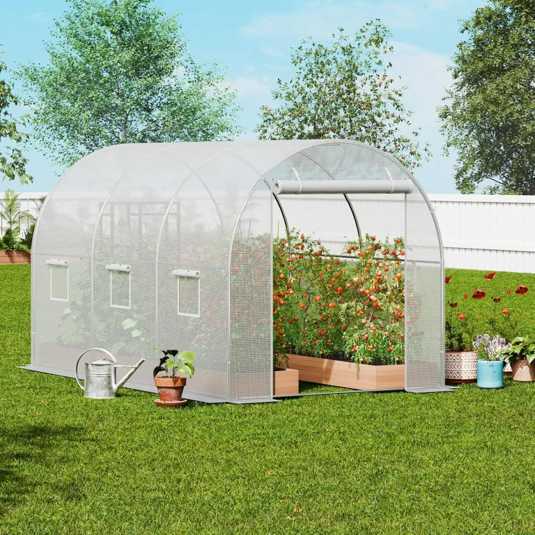 VEVOR Folien-Gewächshaus, 292 x 196 x 190 cm, Tomatengewächshaus, Treibhaus mit verzinktem Stahlrahmen, weißer PE-Abdeckung, aufrollbarer Reißverschlusstür und 6 Fenstern für den Außenbereich – Bild 8