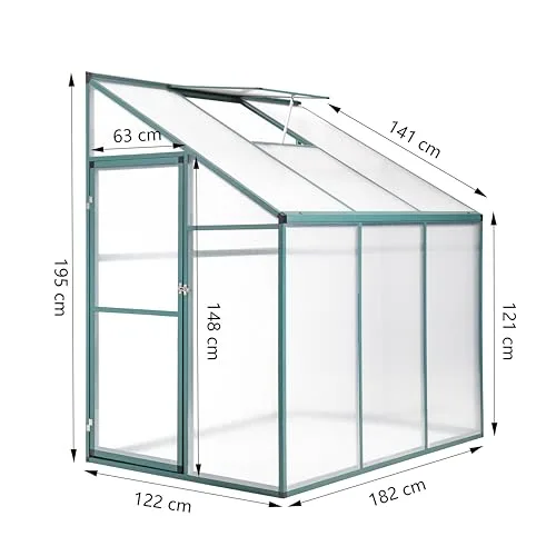 Aluminium Gewächshaus Beistell Tomatengewächshaus klein Dreitürig Treibhaus Ohne Rückwand 182x122X195 cm grün – Bild 10