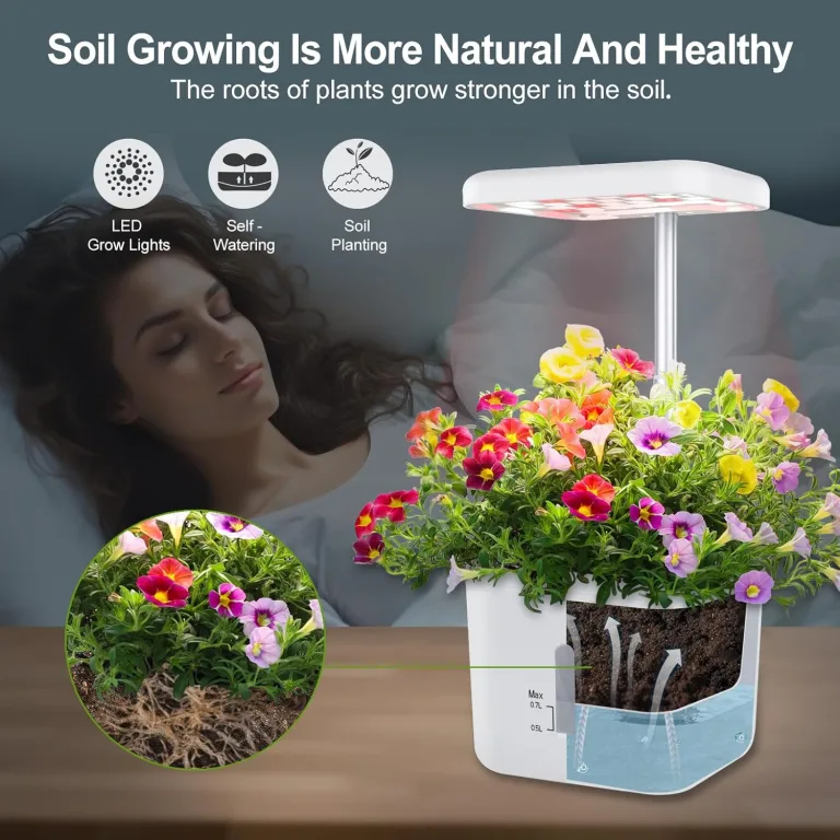 Indoor-Garten Kleines intelligentes Boden-Gartenbau System mit 17-Watt-LED-Wachstumslampe, Automatischer Timer, Selbstbewässernder Pflanztopf, Geschenkideen für Mütter und Frauen(Ohne Samen & Erde) – Bild 11