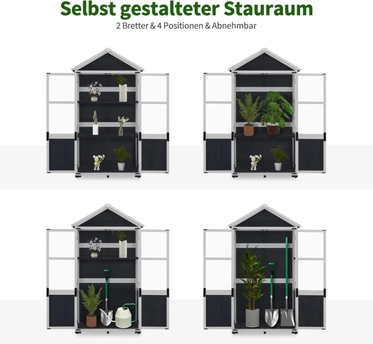 M MCombo Gartenschrank Holz Klein, Outdoor Gartenhaus Geräteschuppen Wetterfest, Gewächshaus für den Außenbereich Balkon Terrasse, 100 × 53 × 178 cm, 0111 (Anthrazitgrau) – Bild 4