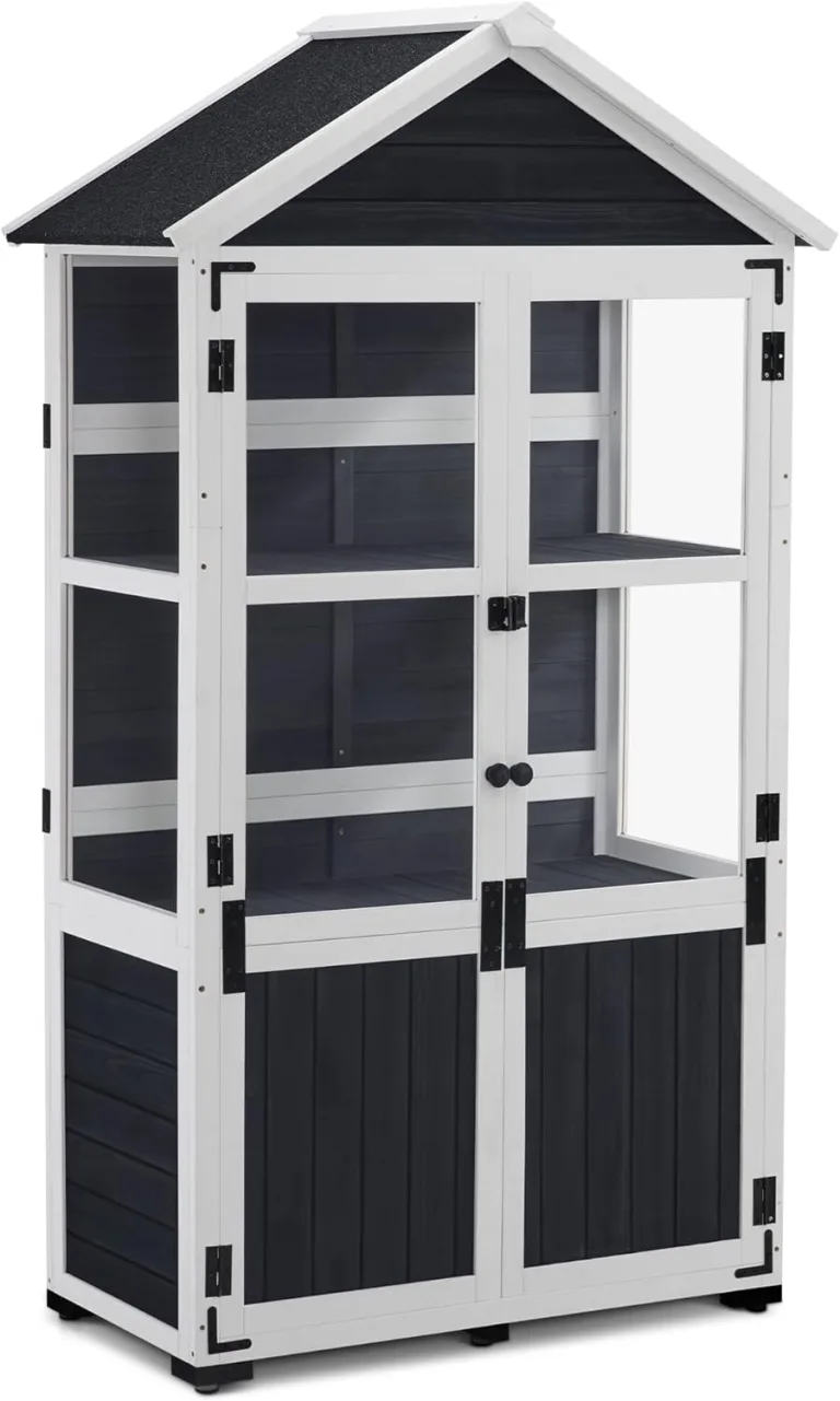 M MCombo Gartenschrank Holz Klein, Outdoor Gartenhaus Geräteschuppen Wetterfest, Gewächshaus für den Außenbereich Balkon Terrasse, 100 × 53 × 178 cm, 0111 (Anthrazitgrau) – Bild 1