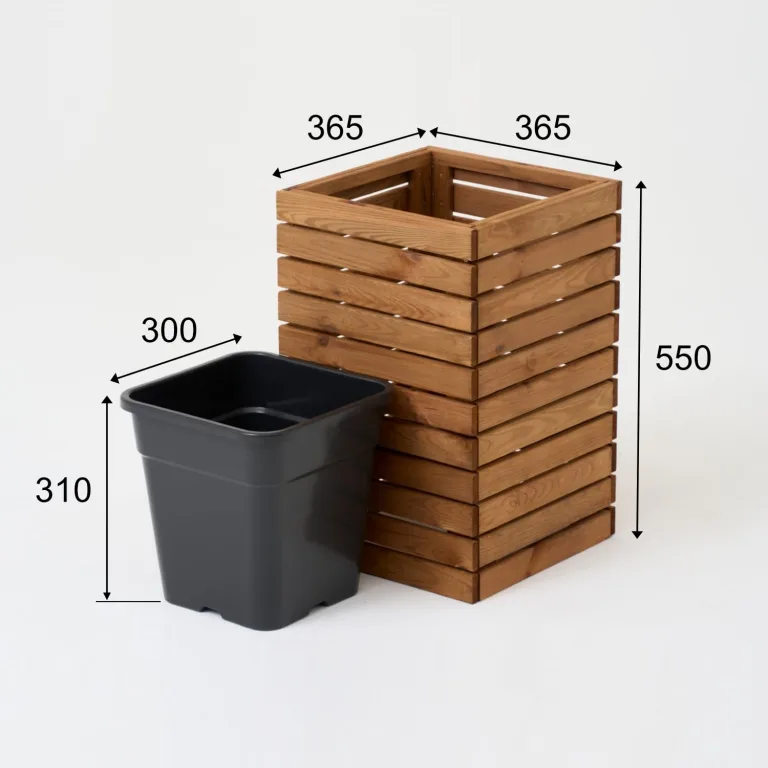 Pflanzkübel Holz – imprägniert wetterfest – mit herausnehmbarem Kunststoffeinsatz – Pflanztopf Blumenkasten für Balkon Garten Terrasse (Horizontal-braun 36x36 H55 cm) – Bild 3