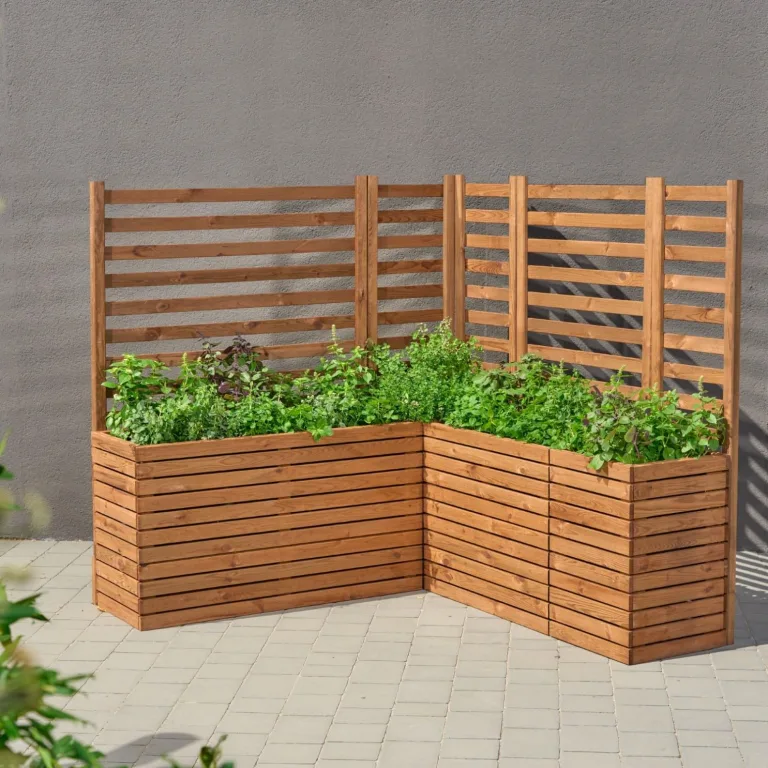 Pflanzkübel Holz – imprägniert wetterfest – mit herausnehmbarem Kunststoffeinsatz – Pflanztopf Blumenkasten für Balkon Garten Terrasse (Horizontal-braun 36x36 H55 cm) – Bild 4