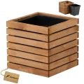 Pflanzkübel Holz – imprägniert wetterfest – mit herausnehmbarem Kunststoffeinsatz – Pflanztopf Blumenkasten für Balkon Garten Terrasse (Vertikal-braun 36x36 H55 cm) - Thumbnail 7