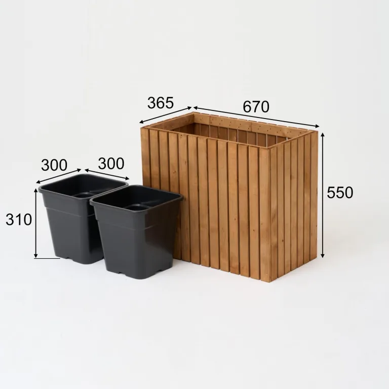 Pflanzkübel Holz – imprägniert wetterfest – mit herausnehmbarem Kunststoffeinsatz – Hochbeet Blumenkasten für Balkon Garten Terrasse (Vertikal-braun 67x36 H55 cm) – Bild 3