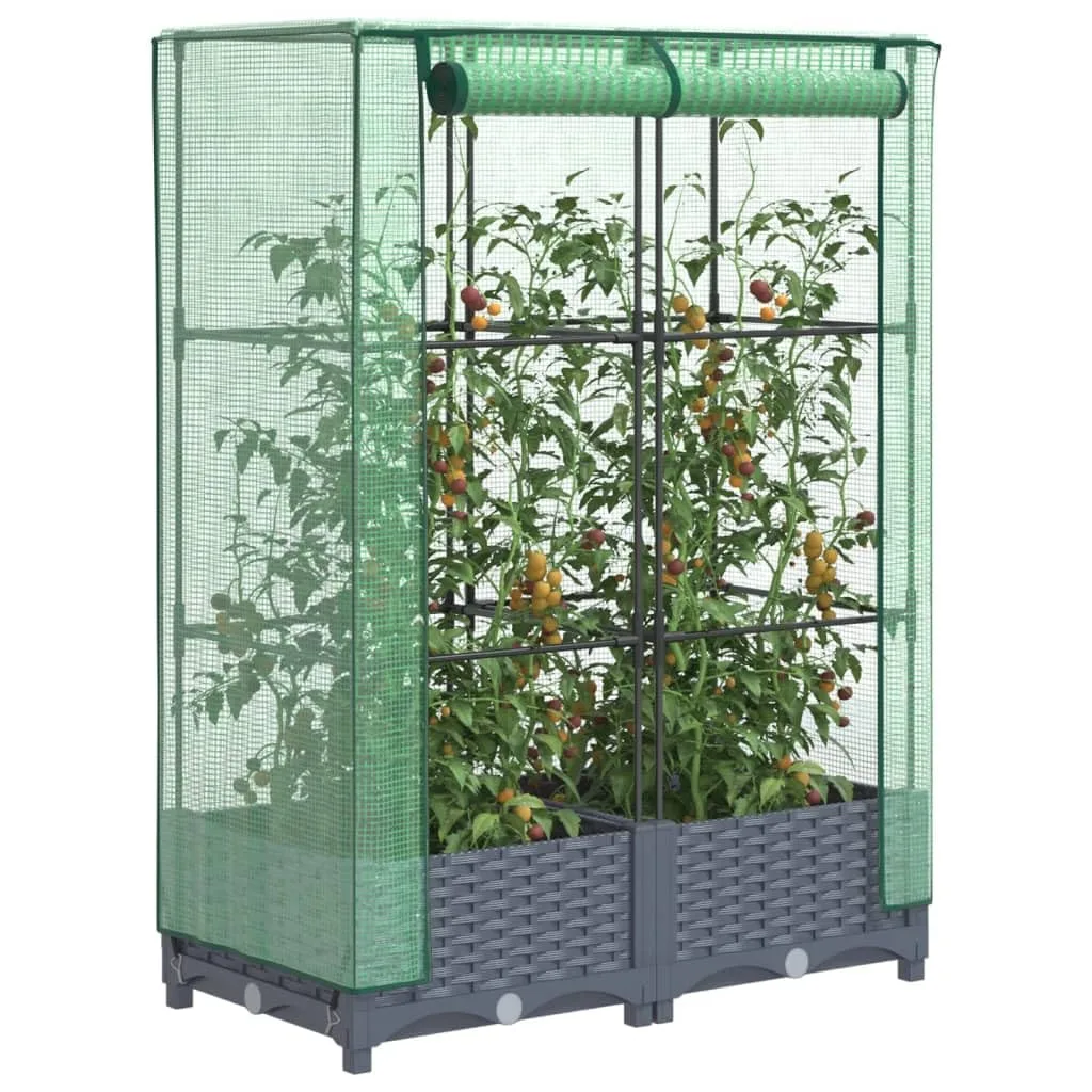 Hochbeet mit Gewächshaus-Aufsatz Blumenbeet Pflanzenbeet Pflanzkasten mit Gewächshaus Gartenbeet Gemüsebeet Kräuterbeet Blumenkasten Frühbeet für Garten Dunkelgrau 80x40x123 cm PP - Bild 1