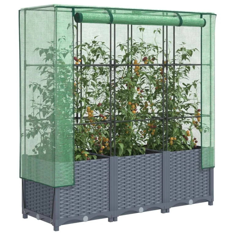 Hochbeet mit Gewächshaus-Aufsatz Blumenkasten Frühbeet für Garten Pflanzkasten mit Gewächshaus Kräuterbeet Blumenbeet Pflanzenbeet Gartenbeet Gemüsebeet Dunkelgrau 80x40x140 cm PP – Bild 10