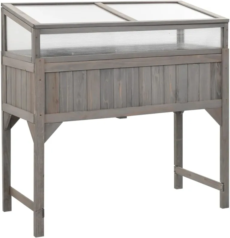 Hochbeet mit Gewächshaus Kräuterbeet Blumenkasten Frühbeet für Garten Hochbeet aus Holz Anzuchtbeet Raised Bed Gemüsebeet Pflanzenbeet Grau 110x54x120 cm Massives Tannenholz – Bild 1