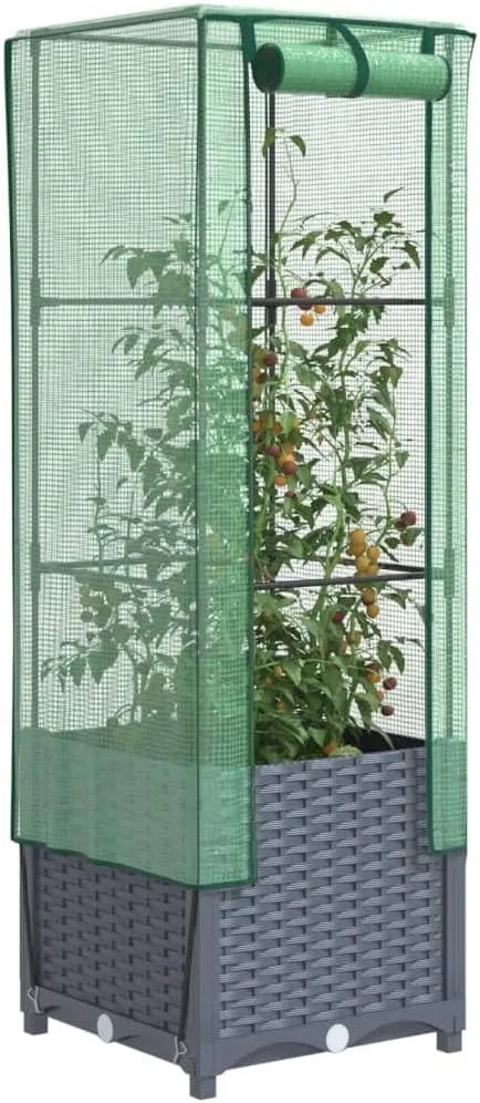 Hochbeet mit Gewächshaus-Aufsatz Gartenbeet Gemüsebeet Kräuterbeet Pflanzkasten mit Gewächshaus Blumenkasten Frühbeet für Garten Blumenbeet Pflanzenbeet Dunkelgrau 40x40x139 cm PP – Bild 2