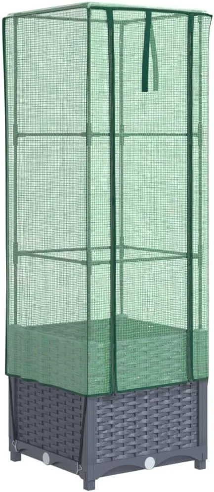 Hochbeet mit Gewächshaus-Aufsatz Gartenbeet Gemüsebeet Kräuterbeet Pflanzkasten mit Gewächshaus Blumenkasten Frühbeet für Garten Blumenbeet Pflanzenbeet Dunkelgrau 40x40x139 cm PP – Bild 3