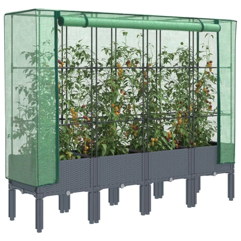 Hochbeet mit Gewächshaus-Aufsatz Pflanzkasten mit Gewächshaus Kräuterbeet Blumenbeet Frühbeet für Garten Pflanzenbeet Blumenkasten Gartenbeet Gemüsebeet Dunkelgrau 160x40x140 cm PP – Bild 1