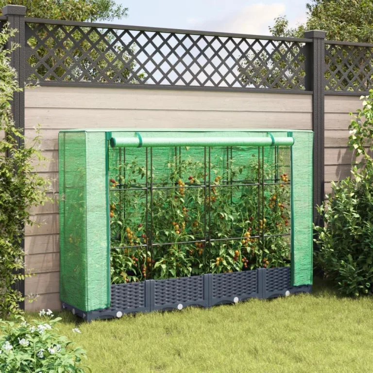 Hochbeet mit Gewächshaus-Aufsatz Pflanzkasten mit Gewächshaus Gartenbeet Gemüsebeet Kräuterbeet Blumenkasten Frühbeet für Garten Blumenbeet Pflanzenbeet Dunkelgrau 160x40x123 cm PP – Bild 3