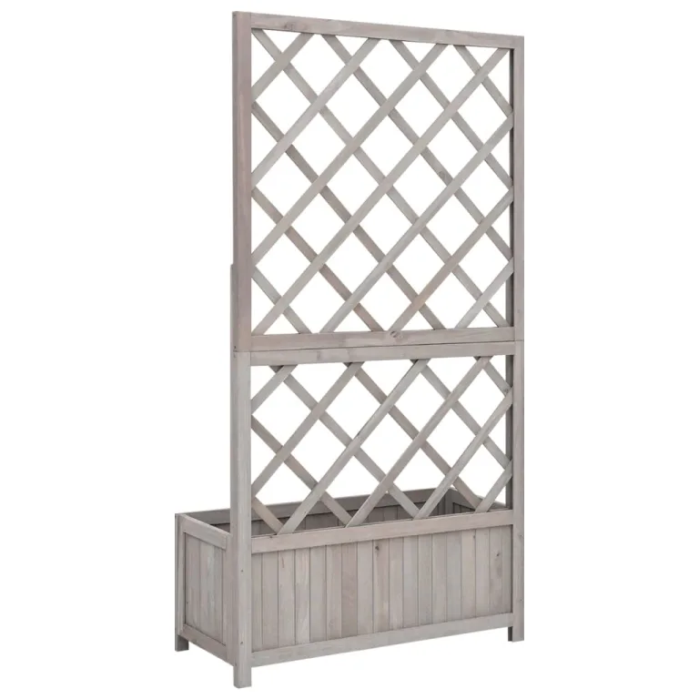 Garten-Spalier mit Blumenkasten Kräuterbeet Frühbeet für Garten Pflanzgefäß für Draußen Pflanztopf Blumenbeet Pflanzenbeet Gartenbeet Grau 70x30x135 cm Massives Tannenholz – Bild 4