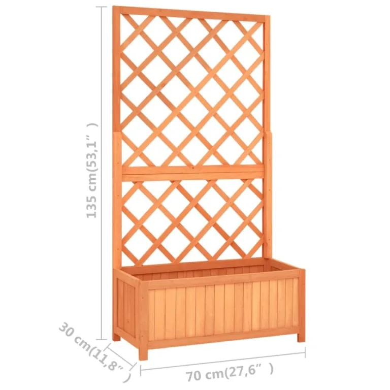 Garten-Spalier mit Blumenkasten Pflanzgefäß für Draußen Gartenbeet Kräuterbeet Frühbeet für Garten Pflanztopf Blumenbeet Pflanzenbeet Braun 70x30x135 cm Massives Tannenholz – Bild 7
