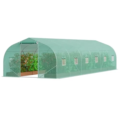 VEVOR begehbares Tunnel-Gewächshaus, 900x300x200cm Treibhaus, Spitzdach-Tomatenhaus mit verzinktem Stahlrahmen, grüner PE-Abdeckung, aufrollbarer Reißverschlusstür und 12 Fenstern für den Außenbereich – Bild 10