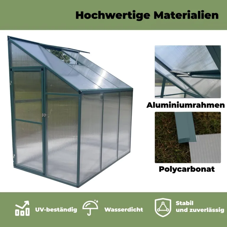 Anlehngewächshaus Tomatenhaus 181x122x195cm Aluminium Beistell-Gewächshaus, Treibhaus Gartenhaus Frühbeet Ohne Rückwand, Winterfest Klein, Minigewächshaus, 2.2m², Grün – Bild 7