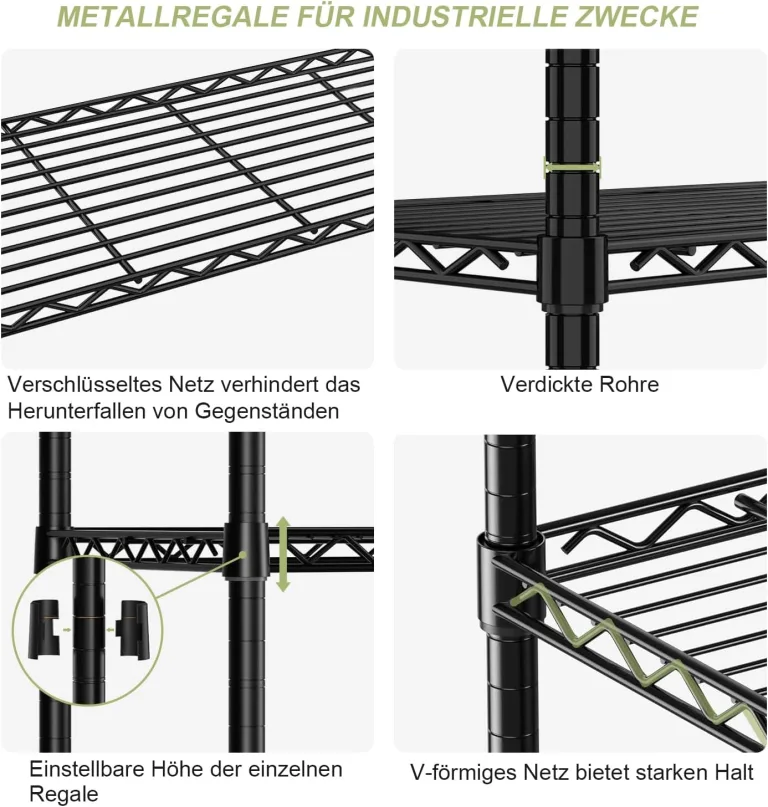 KZOBYD Lagereinheit mit 5 höhenverstellbaren Regalböden, 500 kg belastbar, Standregal aus Metall, 5 Ablage Schwerlastregal, Metallregal Küchenregal Garagenregal Lagerregal (Schwarz, 115 x 45 x 180 cm) – Bild 6