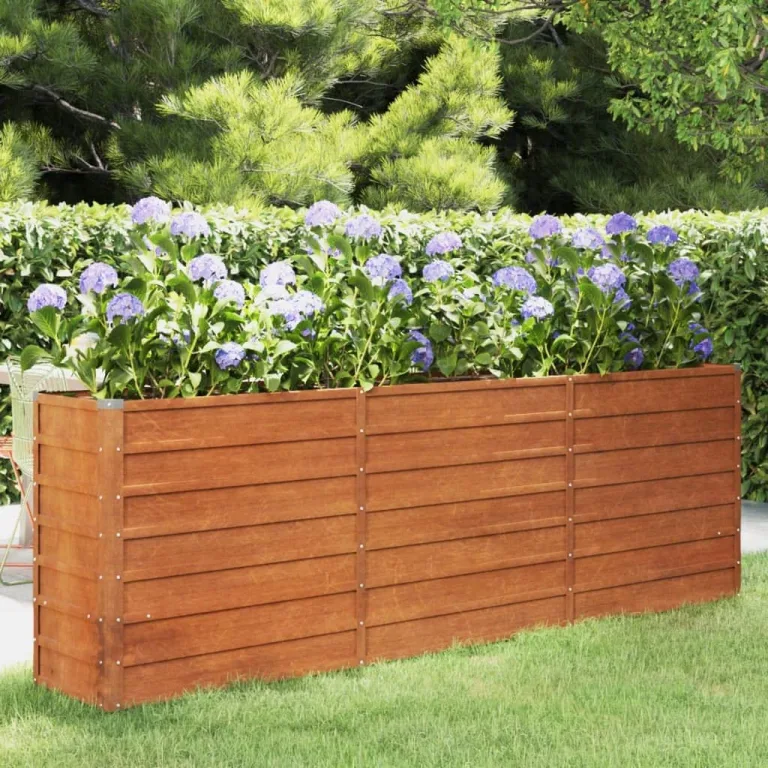 Myheimly Hochbeet, Hochbeet für Garten Balkon Terrasse, Kräuterhochbeet zum Selber Bauen, Gemüsebeet Pflanzkübel aus Metall, Grau Cortenstahl 240 x 40 x 77 cm – Bild 1