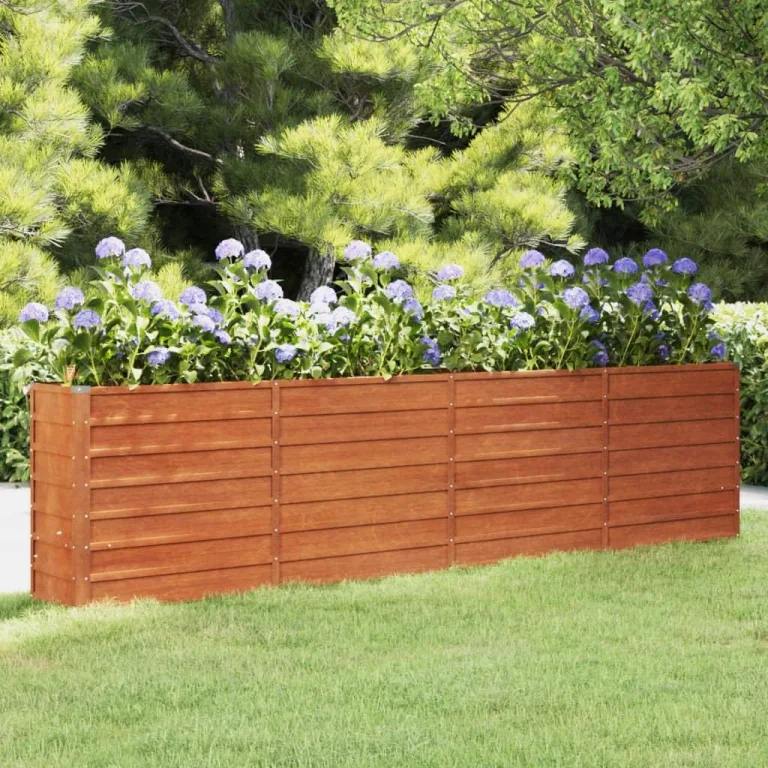 Hochbeet, Hochbeet für Garten Balkon Terrasse, Kräuterhochbeet zum Selber Bauen, Gemüsebeet Pflanzkübel aus Metall, Grau Cortenstahl 320 x 40 x 77 cm – Bild 2