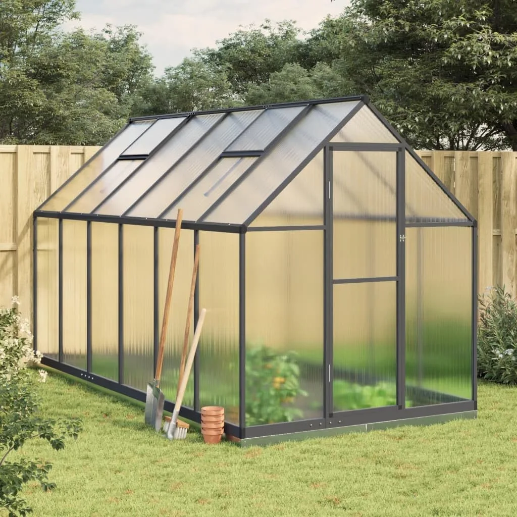 IKAYAA Gewächshaus mit Fundamentrahmen Gewächshaus Aluminium für den Garten Treibhaus Gartenhaus Winterfest Aufzucht Tomatenhaus Frühbeet und Pflanzenhaus-Anthrazit-334 x 169 x 202 cm - Bild 1