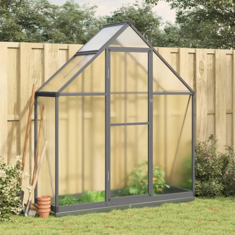 IKAYAA Gewächshaus mit Fundamentrahmen Gewächshaus Aluminium für den Garten Treibhaus Gartenhaus Winterfest Aufzucht Tomatenhaus Frühbeet und Pflanzenhaus-Anthrazit-169 x 58 x 202 cm – Bild 2