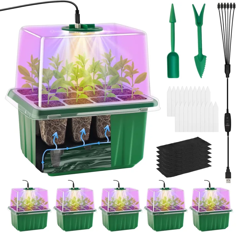 Selbstbewässerndes Saatgut-Startertablett mit zeitgesteuertem Wachstumslicht, 6 Packungen Pflanzen-Starter-Set mit Feuchtigkeitskuppeln, Mini-Gewächshaus für den Innenbereich, für – Bild 1
