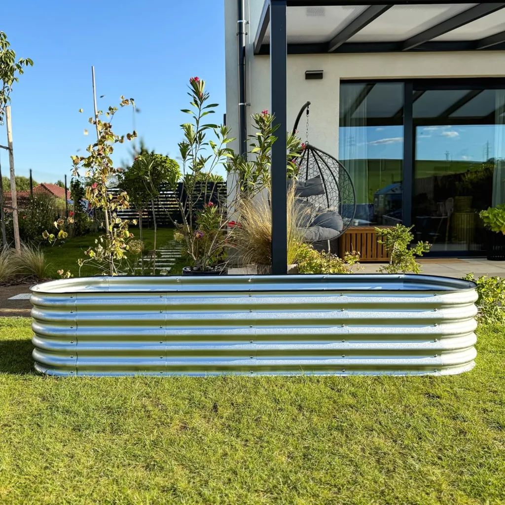Hochbeet aus Metall 240x60x43 cm - Modulares 9-in-1 Hochbeete-Kit - Rostfreie Hochbeete für Garten aus Premium Zn-Al-Mg Stahl - Min. 20 Jahre Lebensdauer - 43 cm Hoch Gemüsebeet, Silber