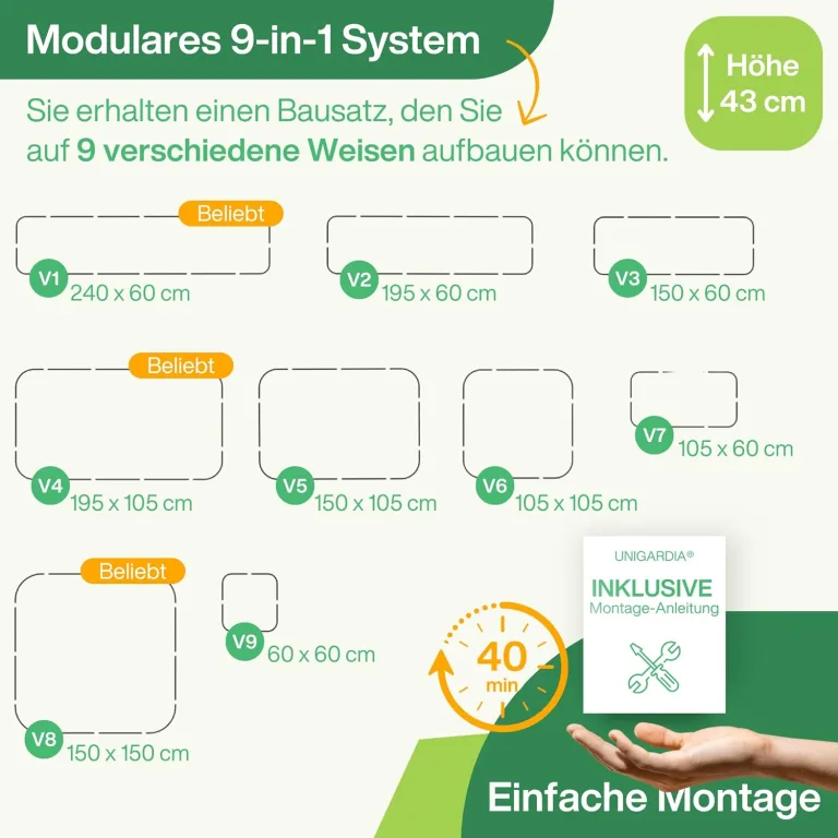 Hochbeet aus Metall 240x60x43 cm - Modulares 9-in-1 Hochbeete-Kit - Rostfreie Hochbeete für Garten aus Premium Zn-Al-Mg Stahl - Min. 20 Jahre Lebensdauer - 43 cm Hoch Gemüsebeet, Silber – Bild 5