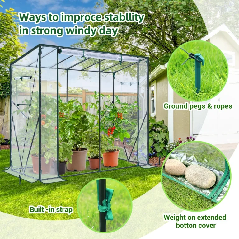 Ohuhu Tomaten Gewächshaus Foliengewächshaus mit PVC-Abdeckung und Fernster, Begehbarer Gewächshaus 200x77x170 cm Gewächshaus Klein Winterfest Tomatenhaus für Optimales Pflanzenwachstum – Bild 5