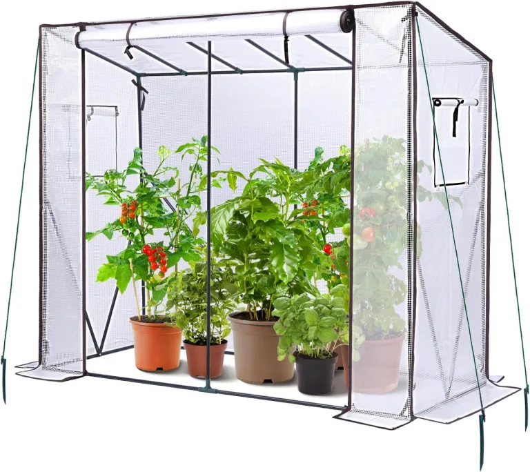 Ohuhu Tomaten Gewächshaus Foliengewächshaus mit PVC-Abdeckung und Fernster, Begehbarer Gewächshaus 200x77x170 cm Gewächshaus Klein Winterfest Tomatenhaus für Optimales Pflanzenwachstum – Bild 8