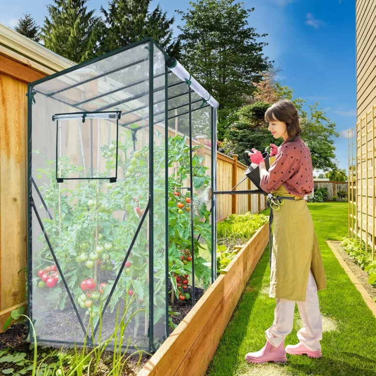 Ohuhu Tomaten Gewächshaus Foliengewächshaus mit PVC-Abdeckung und Fernster, Begehbarer Gewächshaus 200x77x170 cm Gewächshaus Klein Winterfest Tomatenhaus für Optimales Pflanzenwachstum – Bild 2