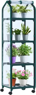 Ohuhu Balkon Gewächshaus klein Premium Foliengewächshaus mit Verriegelungsräder, Folien Treibhaus mit 4 Ebenen Anzuchthaus Treibhaus Platzsparend Frühbeet für Garten 41x33x132 cm Transparent - Thumbnail 1