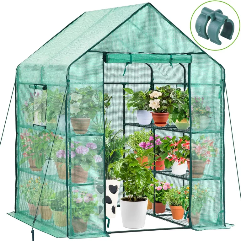 Ohuhu Gewächshaus Foliengewächshaus 3 Etagen mit 12 Regalen, Premium Tomatenhaus Anzucht Gewächshaus mit UV-beständiger PE-Gitterfolie Schützt die Pflanzen vor Kälte und Frost, 143x143x195 cm – Bild 10